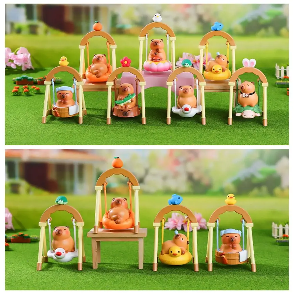 Losowa Figurka Anime Kapibary Leżąca Siedząca Huśtająca się Kapibara Figurka Łabędź Kapibara Żółw Kapibara Model PVC Dekoracja Tortu