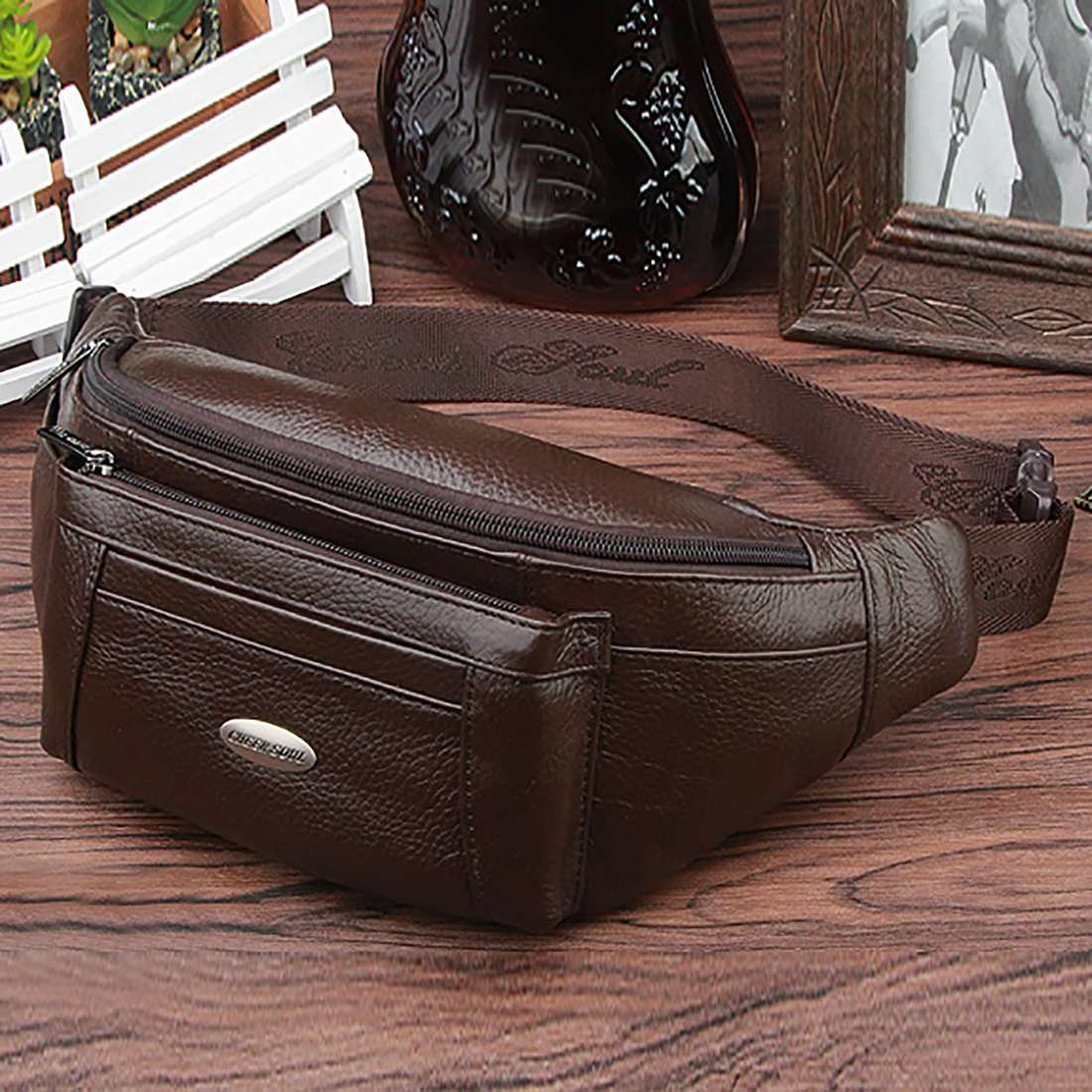 New Men Genuine Leather Fanny Waist Bag Travel Hip Belt Cell Phone Case Purse Single Back Pack Real Cowhide Sling Chest Day Pack