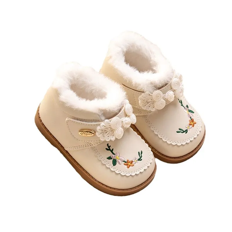 أحذية الثلوج المطرزة للفتيات 2024 مجموعة شتاء جديدة مع مخمل سميك للأطفال البنات أحذية قطنية ناعمة من الأسفل للأطفال #2