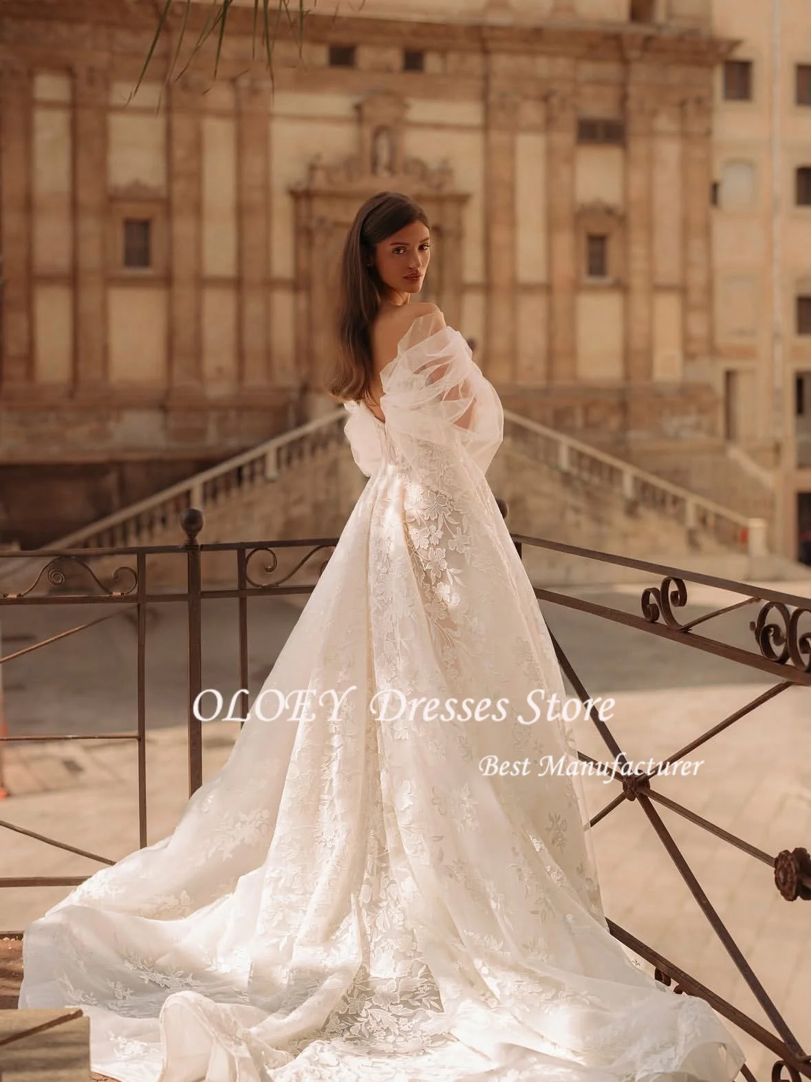 OLOEY Anpassen Elfenbein Spitze Applikationen Off Schulter Brautkleid A-Linie Lange Schleppe vestidos de novia Zip Zurück Formale Abend 2026