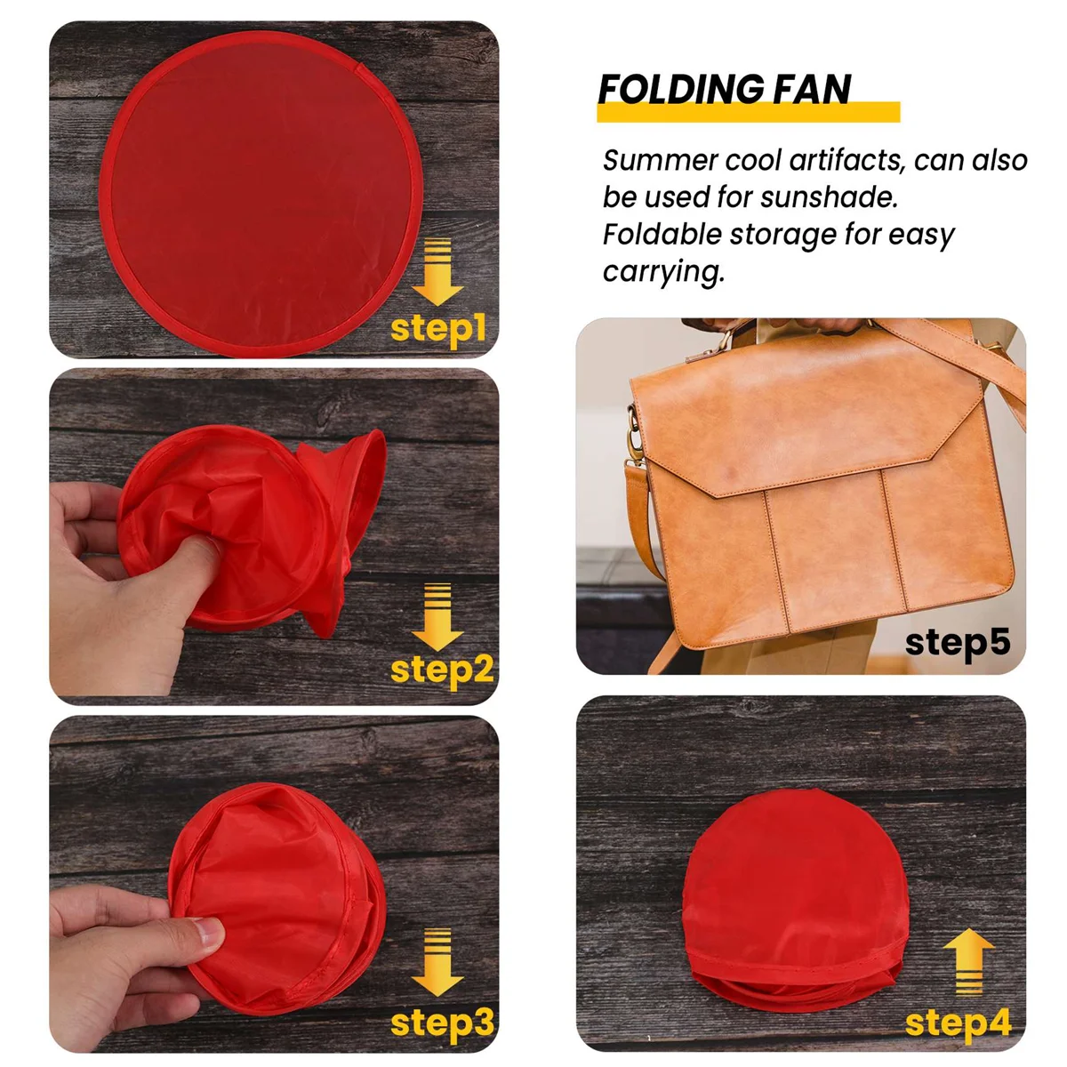 Foldable Round Fan-Red