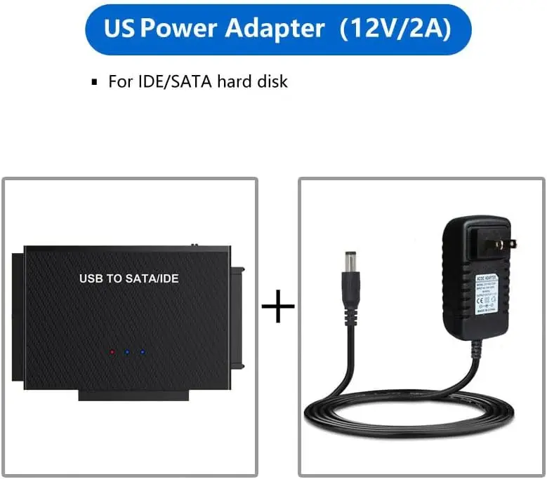 USB 3.0to SATA IDE Adapter Hard Drive Reader ,USB+Type C to External Hard Drive Disk HDD Converter Kit,with 12V/2A Power Adapter