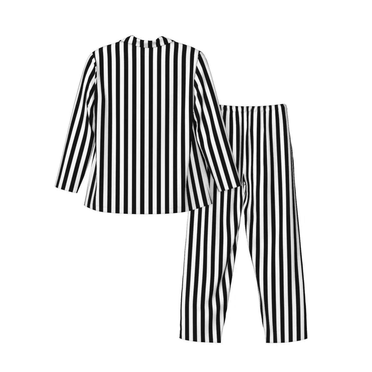 Black White Striped Sleepwear Spring Vertical Lines Print Casual Oversized Pajamas Set Man Long Sleeve Fashion Home Home Suit