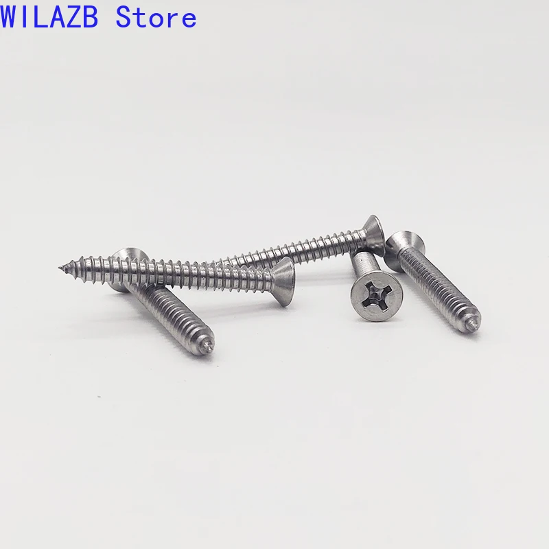 

GB846 10/20/50pcs M3.5 M3.9 M4.2 M4.8 M5.5 M6.3 304 Stainless Steel Cross Phillips Flat Countersunk Head Self-tapping Wood Screw