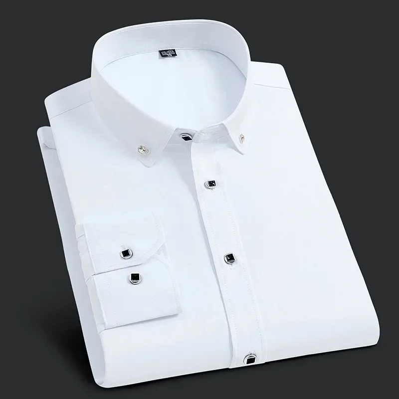 

2023 New Men's Long-Sleeved Shirt Button Collar Business Solid Color Slim Fit Professional Shirt