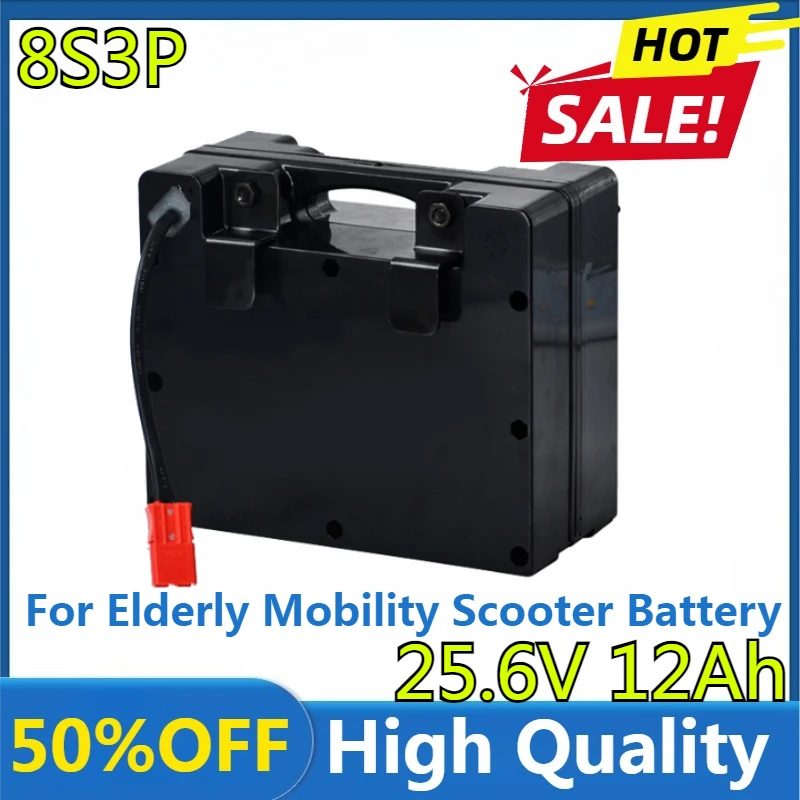New 25.6V 12000mAh Electric Wheelchair Lithium Battery, Elderly Mobility Scooter Battery, Lithium Iron Phosphate Battery