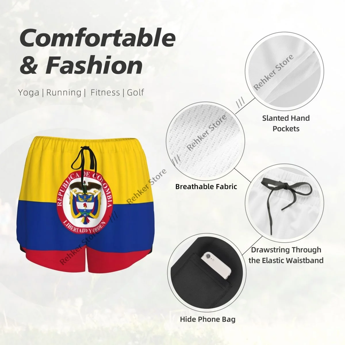 Women's Athletic Shorts Flag Of The President Of Colombia Running Yoga Fitness Quick-Dry Badminton Training With Pocket