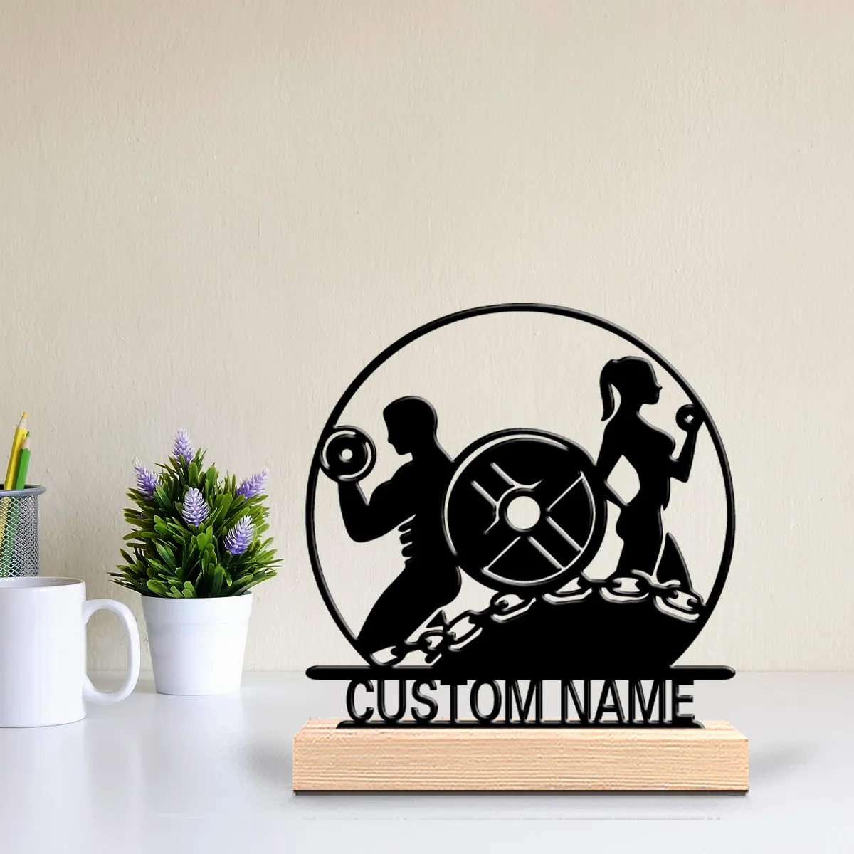 1pc Minimalist lift Customizable Letter Metal Statue Iron Ornament Handicraft With Wood Base Iron SculptureFor Home Decor