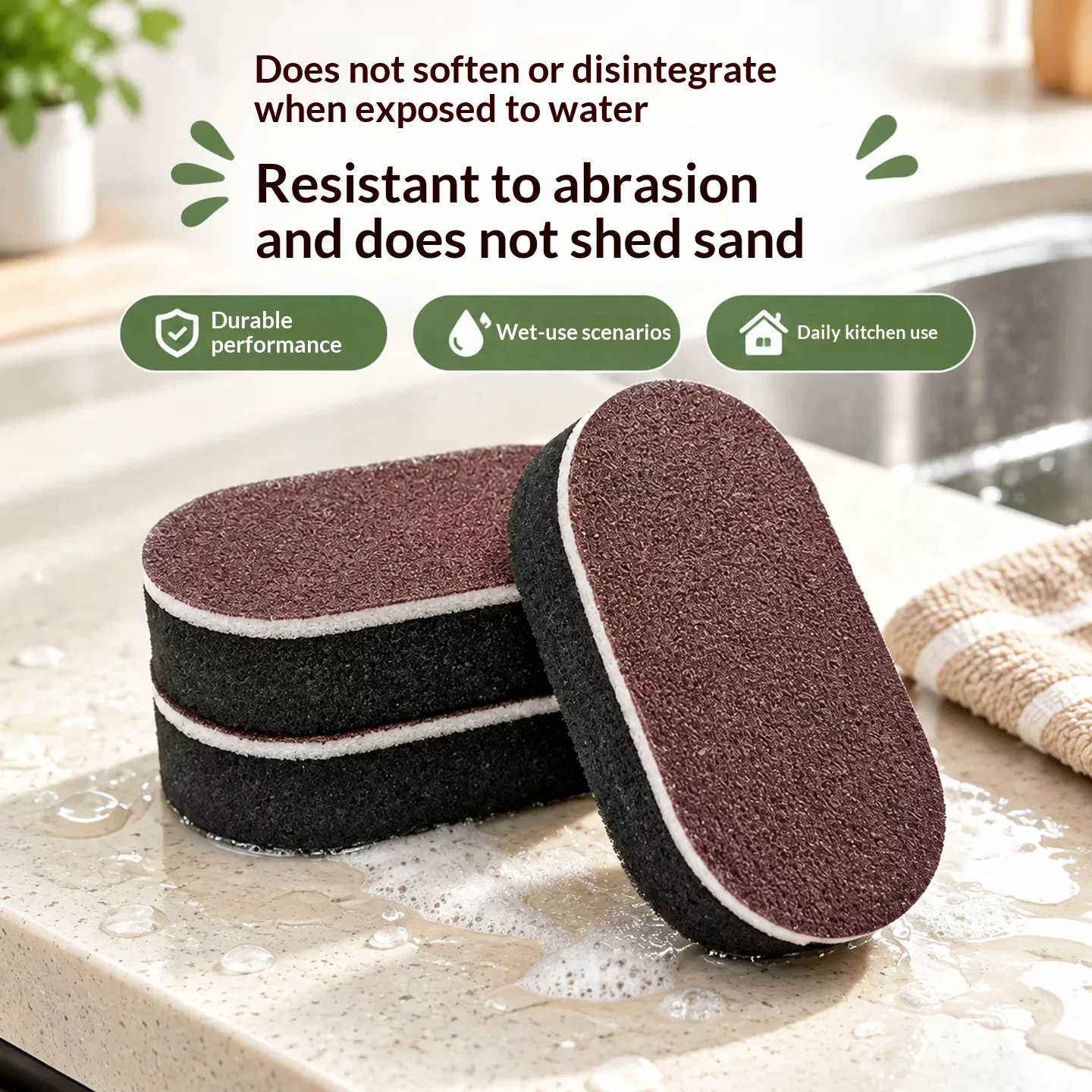 1/3PCS Double Sided Emery Sponge Brush Magic Kitchen Cleaning Sponge Rust Remover for Pots Pans Dishwashing Scouring Pad