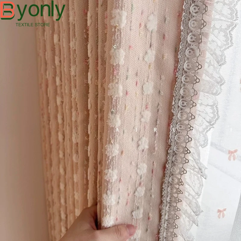 

Pink Cream Three-dimensional Embroidered Curtains for Children's Bedrooms Living Rooms Balconies Partition Curtains Customized