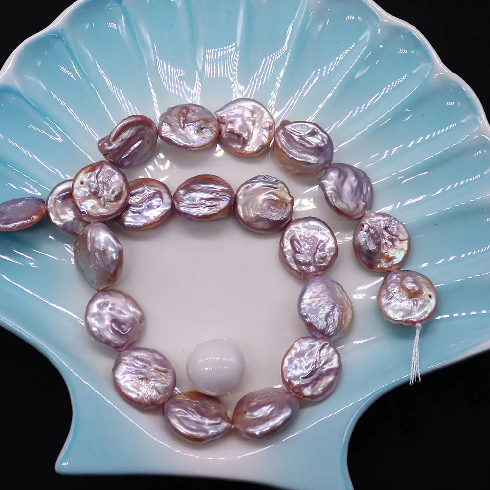 

Purple Natural Freshwater Pearl Beads Round Button Shape Baroque Pearl Loose Bead Handmade Jewelry Accessory 1 Strand 15x16mm
