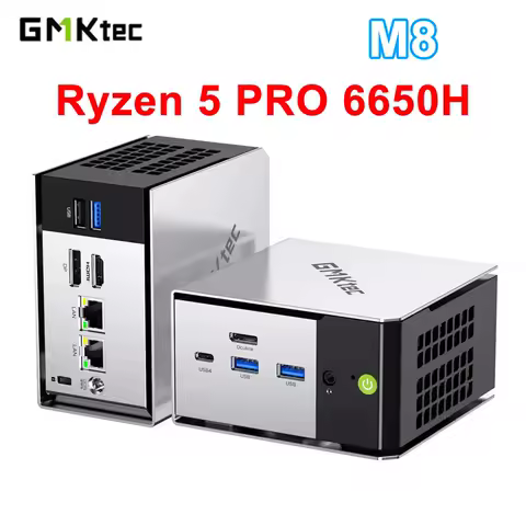 GMKtec M8 Ryzen 5 Pro 6650H Mini PC Windows 11 Pro LPDDR5 WIFI6E BT5.2 PCIE 3.0 M.2 2280 SSD 2*2.5G LAN Desktop Gaming Computer