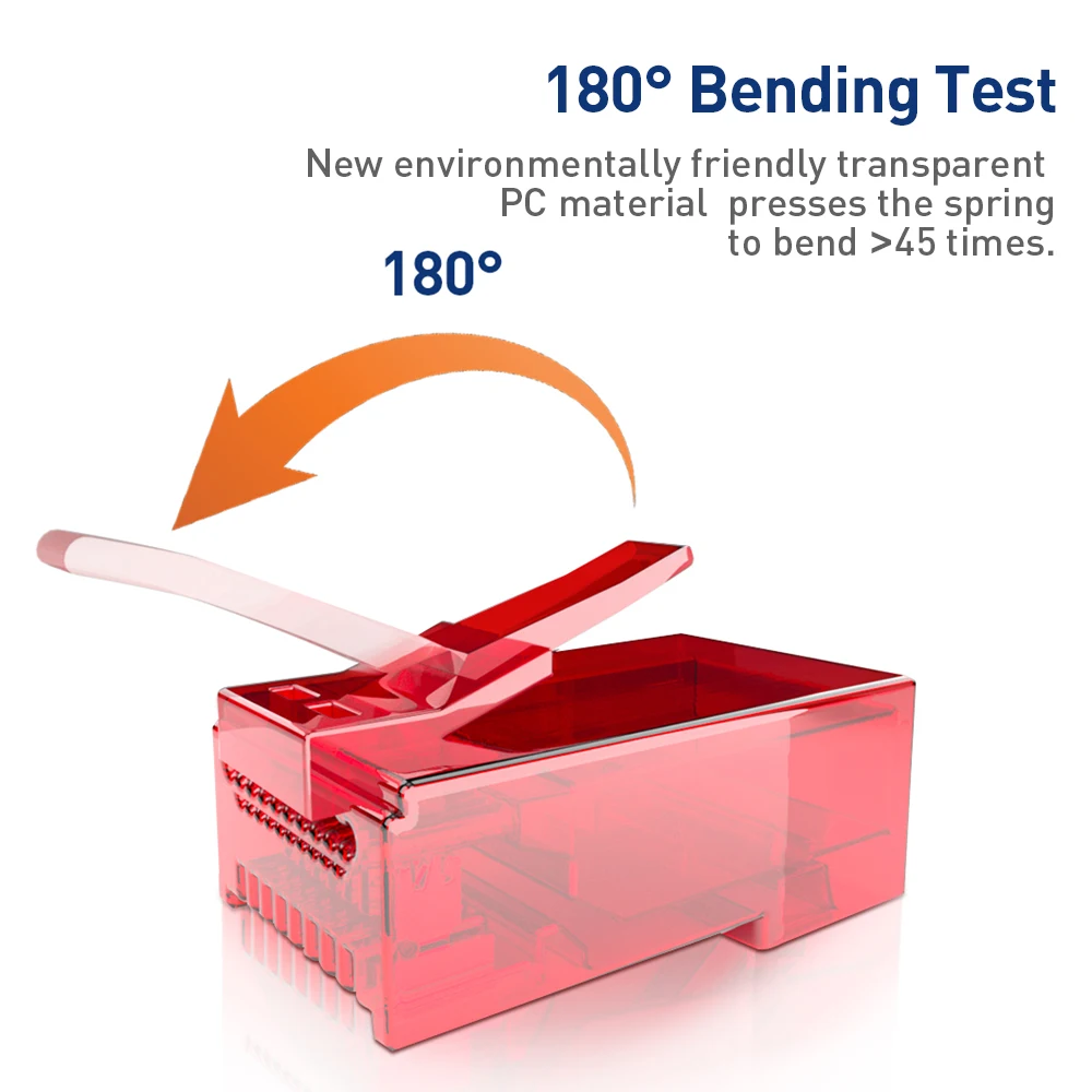 Natalink RJ45 CAT6 CAT5e Durchsteck-Modularstecker 8P8C Kristallende Vergoldet für UTP-Netzwerkkabel (Massiv- oder Litzenleiter)