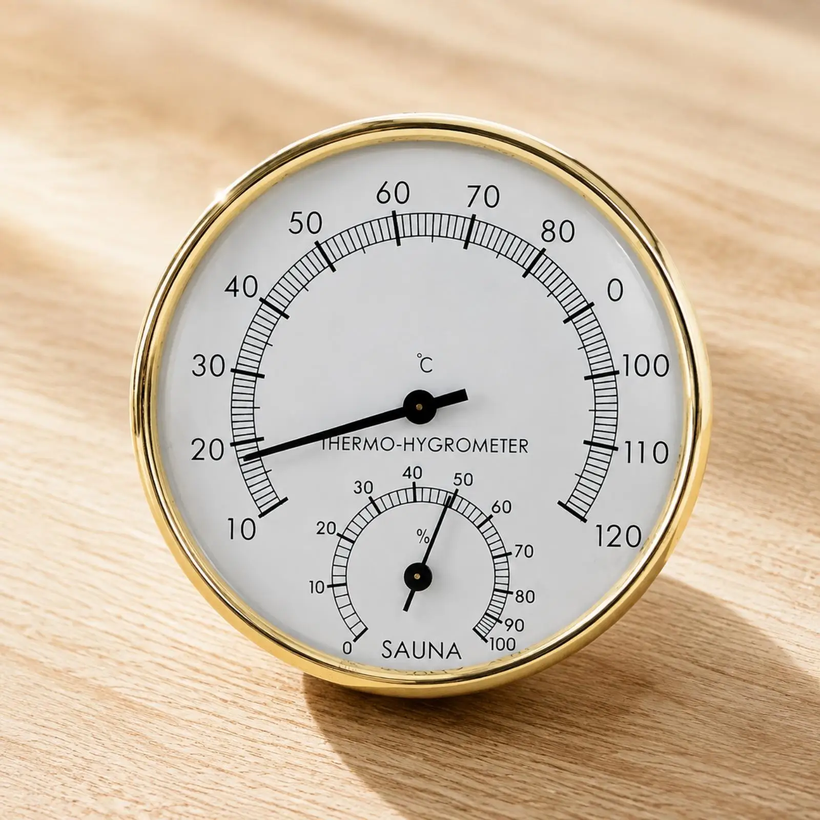 Round Gold Edge Sauna Hygrometer Analog Thermometer Humidity Gauge for Steam Room Home Spa Bath Heat Measurement Tool