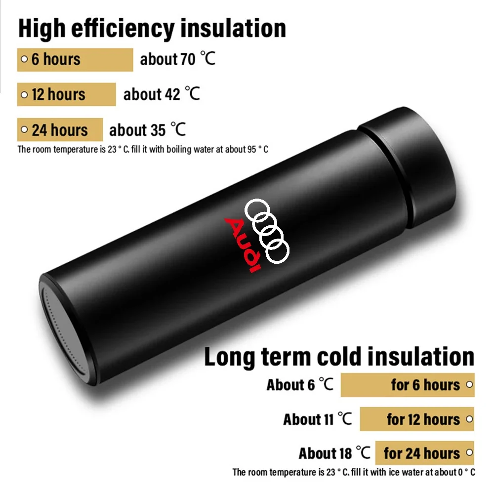 Car Insulated Cup 500ml Water Cup Coffee Tea Thermos For Audi Sline A3 A1 A4 B8 B7 A6 C7 A5 A7 A8 B9 B6 C6 Q2 Q3 Q5 Q7 Q8 TT S3