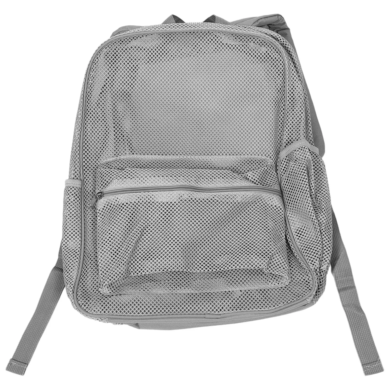 

Heavy Duty Mesh Backpack Grey Padded Shoulder Straps See Through Outdoor Sports Swimming Beach Bag Durable Breathable Travel