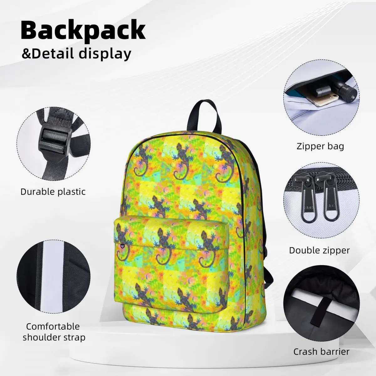 Electric Groovy Gecko Psychedelic Paisley Lizard Backpacks Student Book bag Shoulder Bag Laptop Rucksack Fashion School Bag