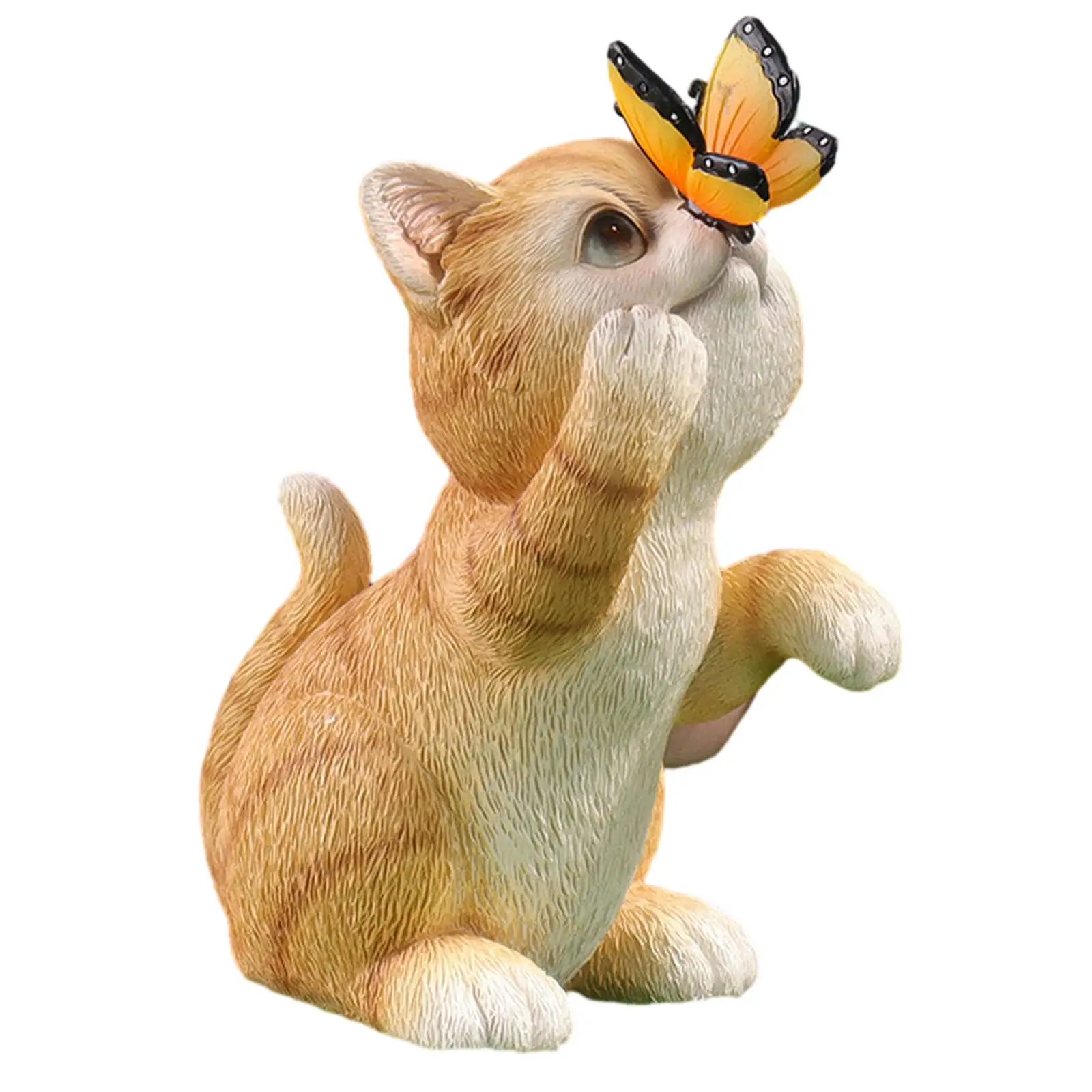 Outdoor Garden Cat Statue Solar Light Decor Resin Kitten Figurine Waterproof Sculpture with Butterfly Ornament for Yard Patio