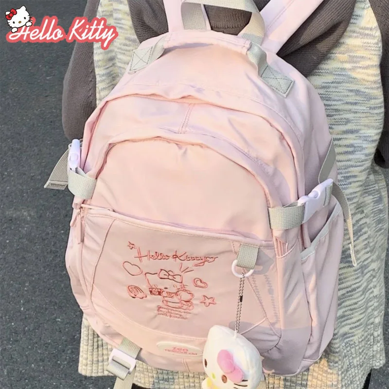 Sanrio Hello Kitty Backpack School Bag Korean Version Nylon Anime Fashion Backpack Junior High School Backpack Women Travel Bag