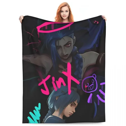 Jinx Arcane 품질 따뜻한 부드러운 던지기 담요, 겨울 여행 사무실 소파 의자, 재미있는 침대보 
