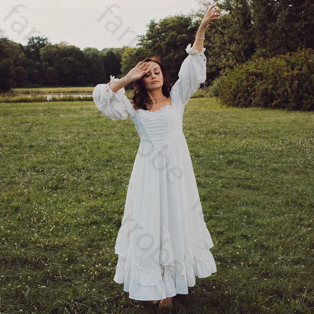 Customized Boho Off Shoulder Wedding Dress 2026 Ruffle Tiered Skirt Puff Sleeve Bridal Gown Romantic Vintage for Outdoor