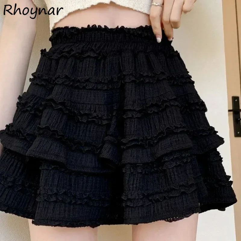 

Korean Fashion Cake Skirts Women Streetwear High Waist Puffy Fungus Designed Princess Balletcore Lace All-match Students Summer