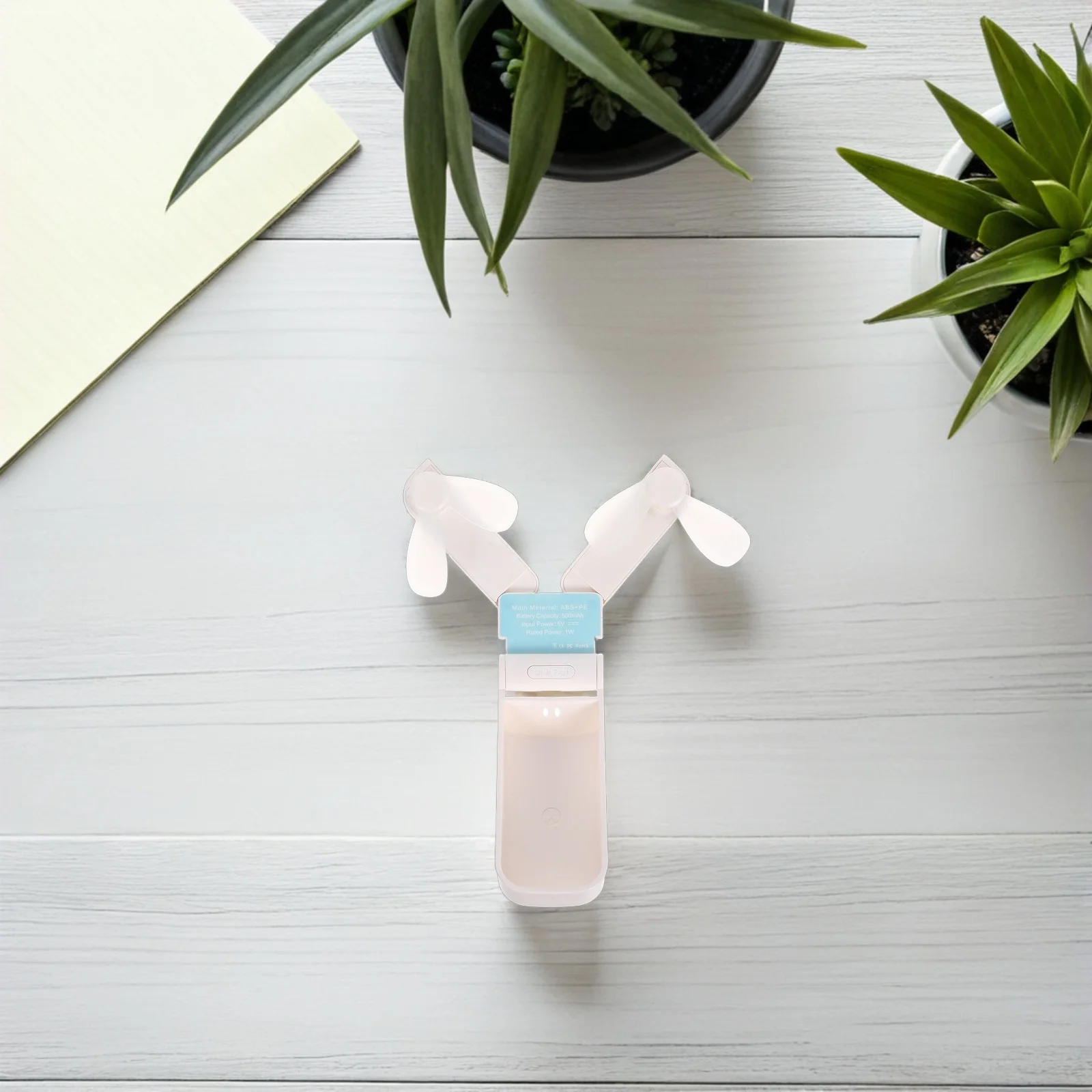 

Mini Folding Fan Double Head USB Rechargeable Portable Cooling Device for Travel Summer Outdoor Table Desk Use White