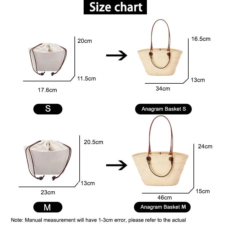 EverToner organizer insert for L-we Anagram Basket  straw woven bag canvas material bag support storage inner bag accessories
