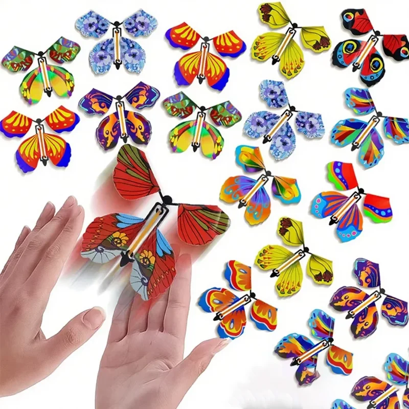 10/20Pcs Magic Flying Butterfly Wind Up Toy In The Sky Funny Rubber Band Powered Cards Tricks Props Party Great Surpris Gift