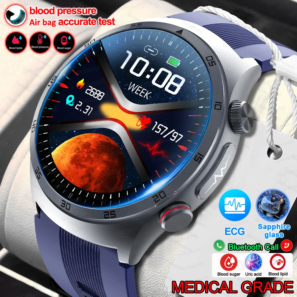 Luchtpomp meten Smart Watch Bloeddruk NFC ECG Sport Bluetooth Oproep Bloedglucosehorloges Smartwatch