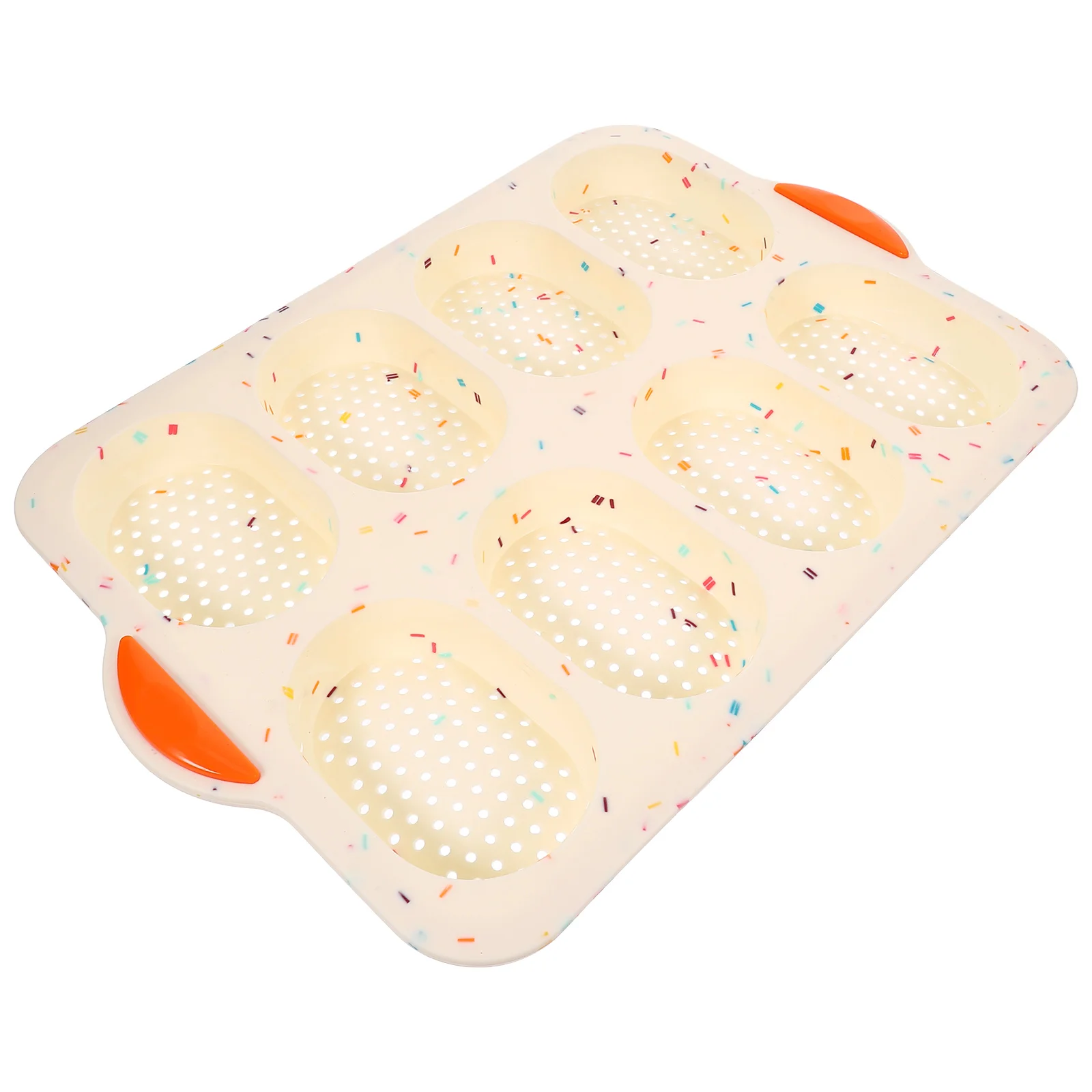 

1pc Silicone Cake Baking Pan 8 Holes Beige Color Non Stick Mold Food Grade Material Easy Clean Reusable Bread Bakeware