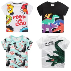 Jumping meters  Boy Cute Summer T shirt Kids Short Sleeve Cartoon T shirt with Animals Printed Boys Tees Boys Girls Clothing