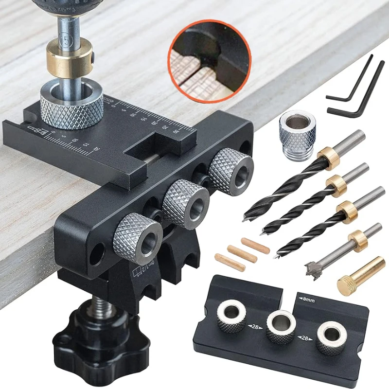 

Precision Jig Dowel Cam Jig 3 In 1 Dowelling Jig Master Kit Wood Hole Drilling Guide Woodworking Position for DIY Wood Working