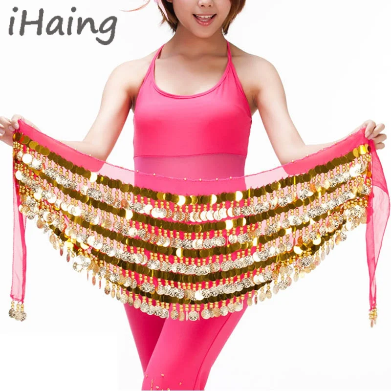 

Women Sweet Belly Dance Hip Skirt Lady Bling Coins Performance Scarf Wrap Dancing Accessories Costume for Party Practice Outfits