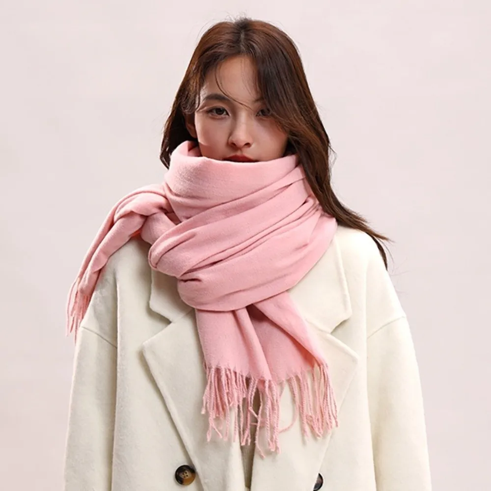 

Retro Tassel Imitation Cashmere Scarf Korean Style Thickened Long Wool Scarf Solid Color Soft Women Shawl Women/Male