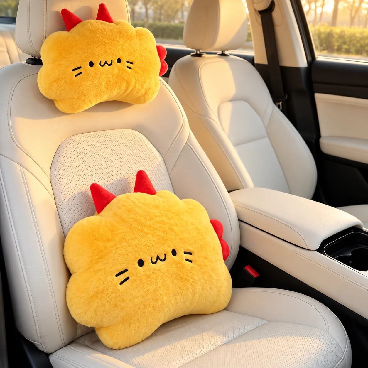 2PCS Sumikko Gurashi Ebi Fry Car Headrest Lumbar Cushion Set Cute Cartoon Neck Rest Car Seat Accessories