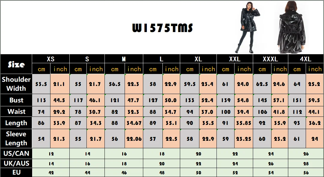 Women Shiny Patent Leather Parka Hood Overcoat With Pocket Faux Latex Long Sleeve Jacket Button Ladies PVC Raincoat New Custom