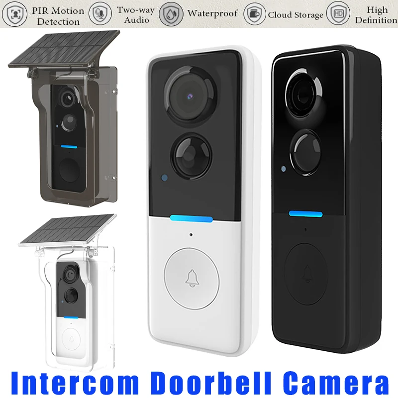 Tuya Video Intercom Doorbell Cameras with Solar Cover 2-way Audio Motion Detection Wifi 30days Auto Save Peephole Door Camera
