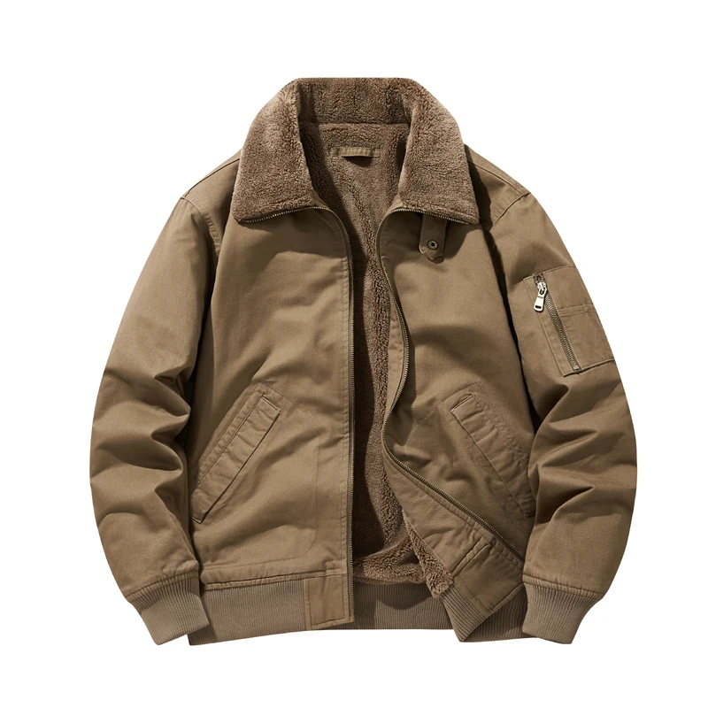 

Winter Cotton Jacket for Men with Thick Fleece, Middle-aged Workwear in Large Size, Cold Resistant Lamb Fleece, Warm Jacket