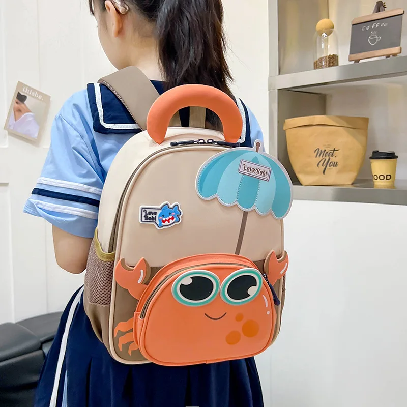 2025年漫画かわいいナイロンカニ子供用バッグ男の子と女の子用、大型クラスベビーナイロン子供用超軽量バックパック