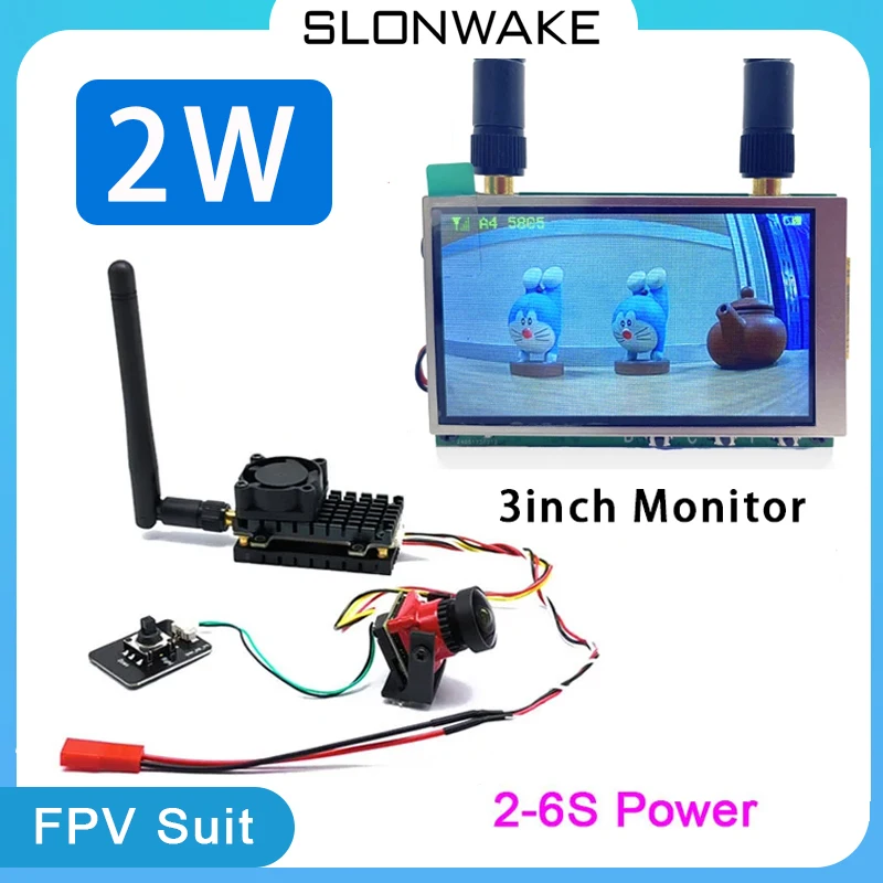 5.8G 48CH 2W VTX transmitter 1200TVL fpv camera+3 inch FPV Monitor build in Battery for FPV Drone Airplane