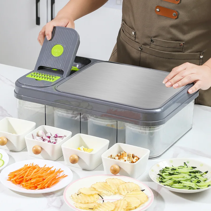 

All-In-One Veggie Prep Station with Built-In Cutting Board Chop Slice Spiralize Grate Store - Conquer Meal Prep in Minutes