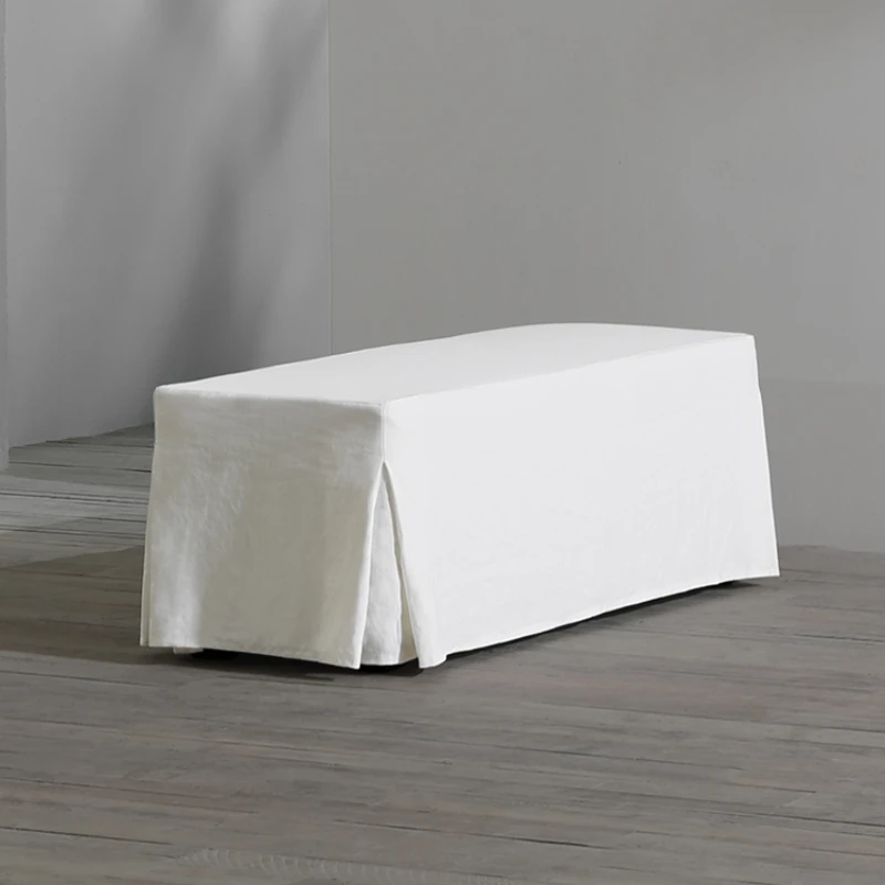 

White linen sofa bench removable and washable bedside stool entrance shoe changing stool