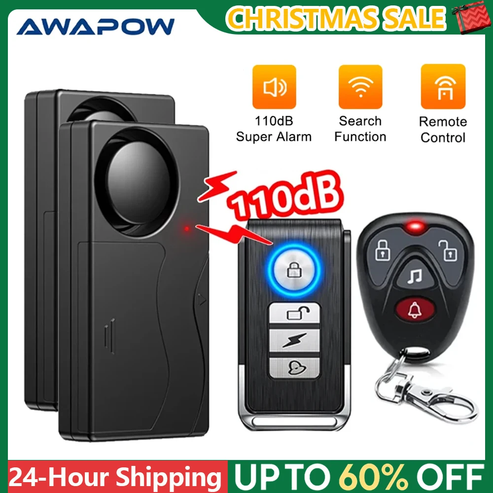 

Awapow Wireless Vibration Bike Alarm With Remote Control Anti-Theft Door And Window Alarm 110dB Loud Home Bicycle Security