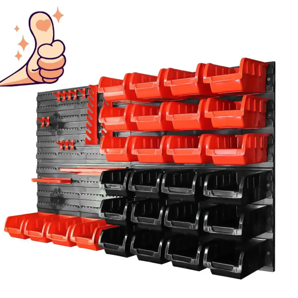 Wall Mounted Storage Bins 28 Stacking Boxes Rack Storage Organizer Garage Wall Panels Hooks Plastic Shop Tool for Screw Nails