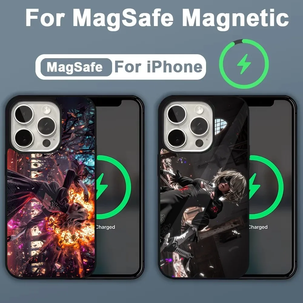 N-Nier A-Automata 2b Anime Phone Case For iPhone 16,15,14,13,12,11,Plus,Pro,Max,Mini Magsafe Magnetic Wireless Charging