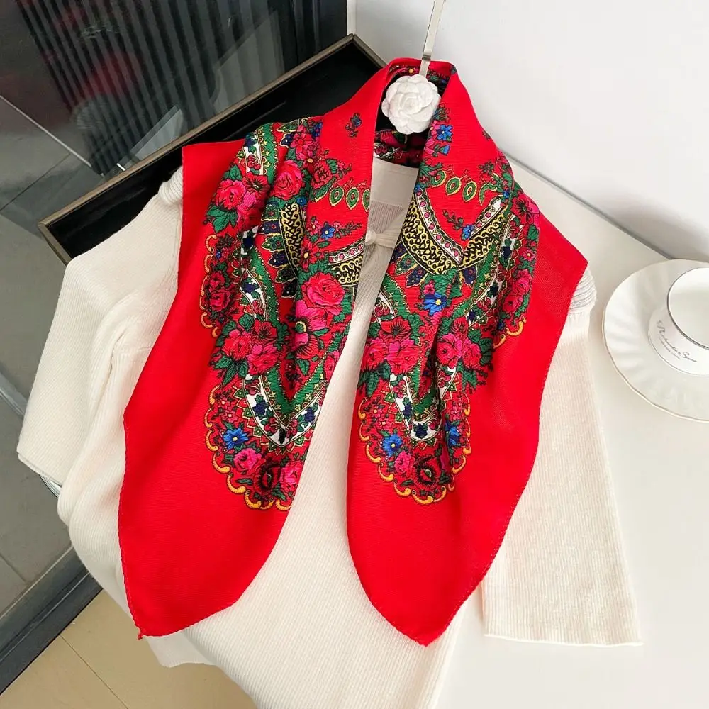 High Quality 70X70CM Flower Head Scarf Polyester Sunscreen Hijab Headband Square Ethnic Style Headwraps