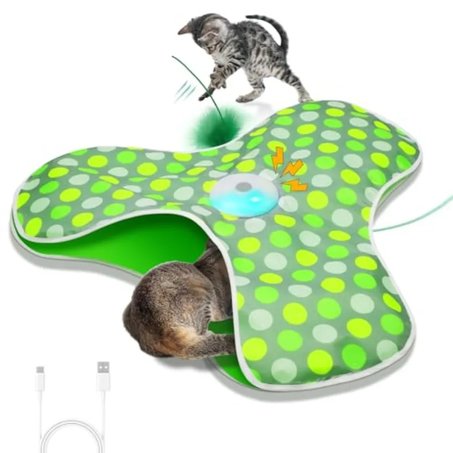 

Interactive Cat Toy Automatic Cat Toys for Indoor Cats Hide and Seek with Motion Activated Moving Feather Chirping USB Recharge