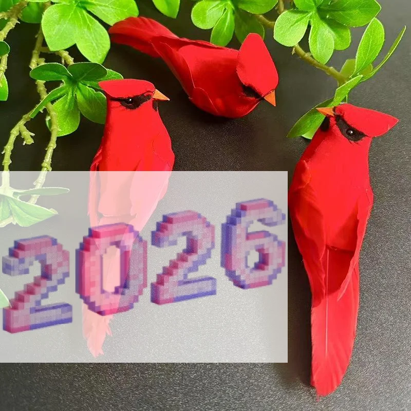 3 Pcs Artificial Red Feather Bird,Modern Jungle Garden Home Decoration,Hanging Ornament For Room And Garden Holiday Decoration