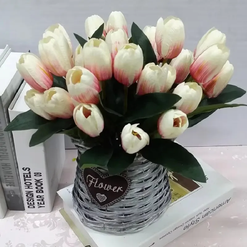 Artificial 9 Heads Tulip Flower White Silk Tulips Bouquet Fake Flowers Photography Props Wedding Home Garden Decoration